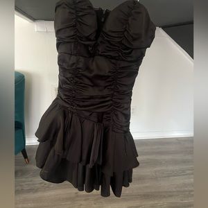 Plain black asymmetrical party dress